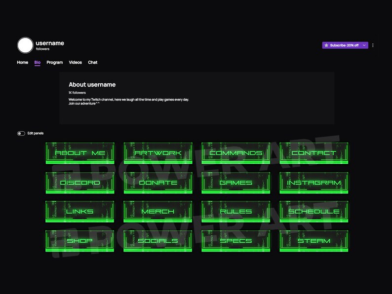 Matrix Twitch Panels: Green Gaming Stream Design (x20) (instant ...