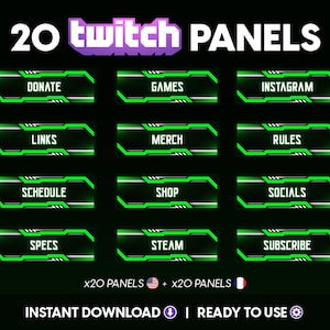 Acid Twitch Panels x20 Pack Green Gaming Stream Design Instant Download Ready to Use