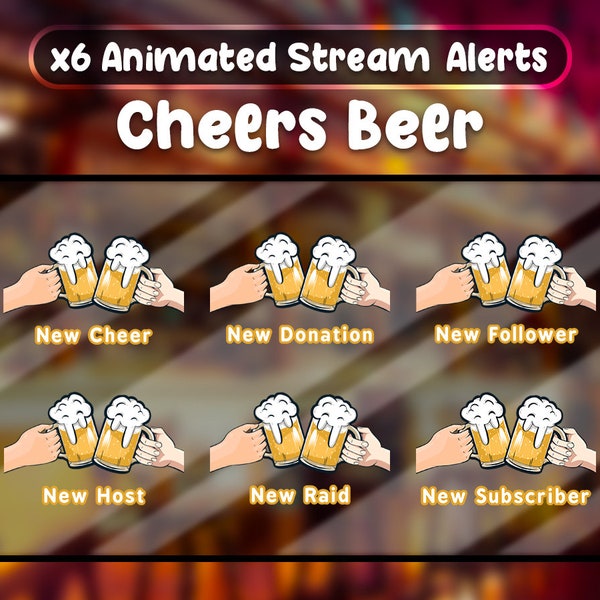 Cheers Beer x6 Animated Alert Box Brewery Mug Party Pub Toast Streamer Gift Aesthetic Twitch Gaming Chat Webcam OBS Streamlabs Digital