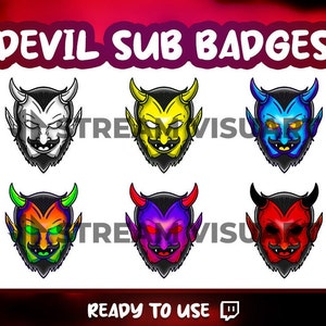 Devil Twitch Sub Badges x6 Demon Hellish Evil Infernal Diabolical Bad Horror Horn Bit Badges Gaming Streaming Gift for Streamers