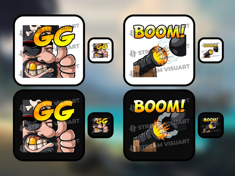 Pirate Twitch Emotes Pack 12x Badass Flag Parrot Boat Rip Skull Hype ...