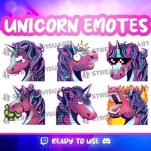 Unicorn Twitch Emotes: Funny Colorful Graphics (Digital Download)