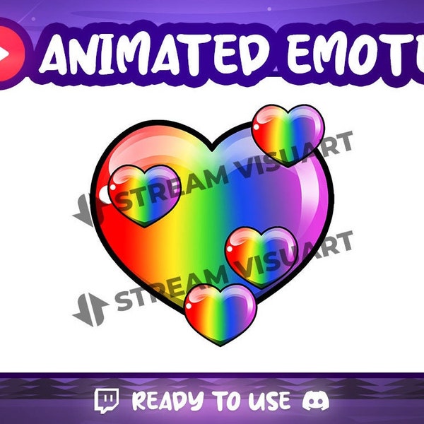 Coeur LGBTQIA + Emote animée Twitch Emotes Pride Love Rainbow Equality Ally Diversity Community Freedom Stream Sub Emoji Discord Kick