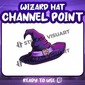 May include: Purple and black wizard hat with a gold buckle. The hat is on a white background with the text "Wizard Hat Channel Point" above it and "Ready to Use" below it.