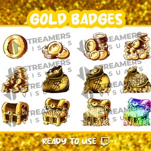 Distintivi Gold Twitch Sub x12, valuta pirata in evoluzione, tesoro, dollaro, bit, regalo per streamer
