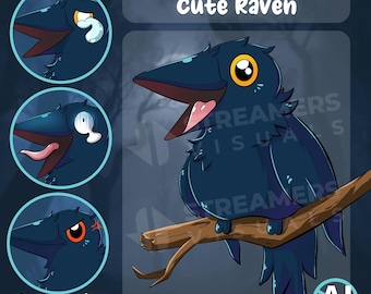 Cuervo PNGTuber, Kawaii Bird Veadotube Mini Stream Avatar (PNG+VEADO)