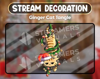 Ginger Cat Tangle Christmas Stream Overlay, Animated OBS Decoration (WEBM)