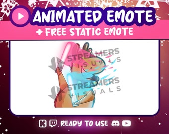 Reno con barrita luminosa, emoticono animado para Twitch, emoticonos kawaii neón para fiestas navideñas e invernales, fluorescente, mascota adorable, emoji de suscripción para stream, Discord, patada