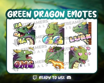 Emoticones de Twitch del Dragón Verde: Paquete de Emojis de Fantasía (Descarga Digital)