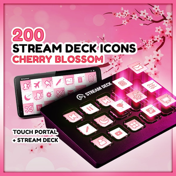 Cherry Blossom Stream Deck Icons 200 Twitch Streamers Pink Designs Compatible avec Elgato Streamdeck et Touch Portal Productivity Tools