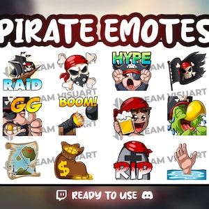 Pirate Twitch Emotes Pack 12x Badass Flag Parrot Boat Rip Skull Hype Money GG Graphics Sub Emoticons Discord Emojis Kick Instant Download