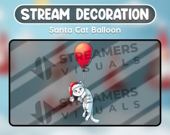 Santa Cat Balloon Animated Stream Decoration Christmas Streamer Cute Gift Aesthetic Twitch Gaming Chat Webcam OBS Streamlabs Overlay Digital