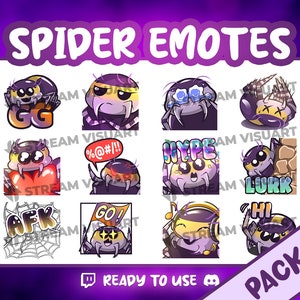 Spider 1&2 Twitch Emotes Pack 12x Purple Arachnid Tarantula Insect Manga Cute Graphics Sub Emoticons Discord Emojis Kick Instant Download