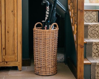 Handwoven Willow Wicker Umbrella Stand - Rustic Farmhouse Entryway