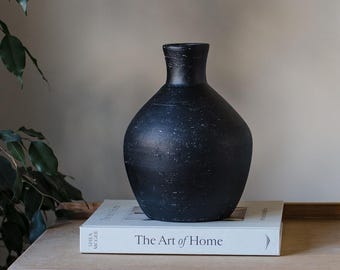 Handmade Black Terracotta Vase – Rustic Earthenware Pottery