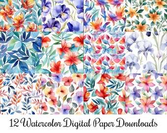 12 Watercolor Digital Paper Downloads