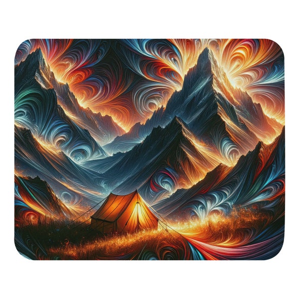 Abstract art of the Alps where the mountains pulsate with dynamic colors and patterns, creating a scene of intense energy - Mouse Pad