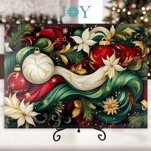 Christmas Glass Cutting Board - Kitchen Tempered Glass Chopping Board - Food Prep and Countertop Protector - Hostess Gift Idea