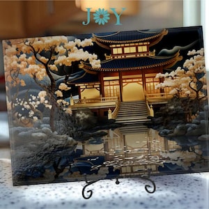 Japanese Garden Kitchen Tempered Glass Cutting Board - Cheese and Charcuterie Serving Tray - Countertop Protector and Food Prep