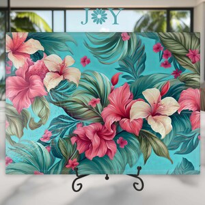 Glass Cutting Board - Tropical Flowers Tempered Glass Chopping Board - Cheese and Charcuterie Glass Cutting Board - Kitchen Decor Gift Idea