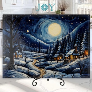 Starry Night Art Kitchen Glass Cutting Board - Tempered Glass Chopping Board - Cheese and Charcuterie Glass Serving Tray - Housewarming Gift