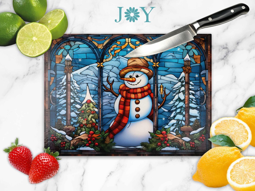 Christmas Snowman Glass Cutting Board - Durable Tempered Glass Chopping ...