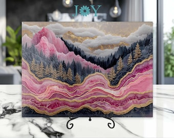 Kitchen Glass Cutting Board - Pink Quartz Style Tempered Glass Chopping Board - Cheese and Charcuterie Serving Tray - Housewarming Gift Idea