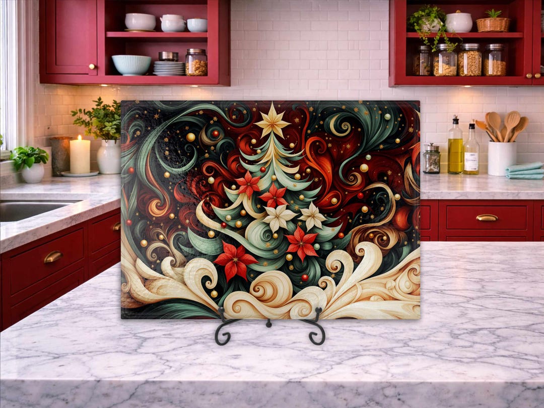Christmas Tree Kitchen Glass Cutting Board - Elegant Charcuterie and ...