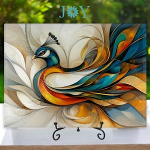 Glass Cutting Board - Peacock Tempered Glass Chopping Board - Cheese and Charcuterie Glass Cutting Board - Kitchen Decor Gift Idea