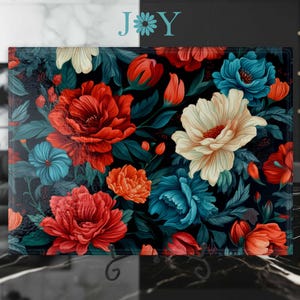 Flowers Kitchen Glass Cutting Board - Chopping, Slicing and Dicing Mat - Cheese and Charcuterie Serving Plate - Home and Kitchen Decor