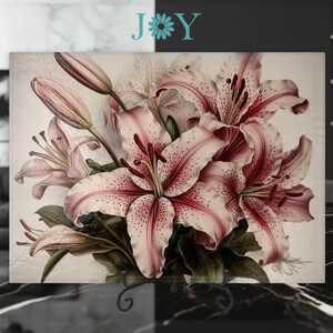 Tempered Glass Cutting Board - Home Decor Lilies Glass Chopping Board - Elegant Cheese and Charcuterie Glass Cutting Board Gift Idea