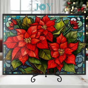 Christmas Poinsettia Kitchen Glass Cutting Board, Durable Tempered Glass Chopping Board, Food Prep, Countertop Protector, Home Decor