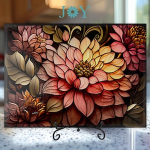 Flowers Kitchen Glass Cutting Board - Home Decor Tempered Glass Chopping Board - Cheese & Charcuterie Glass Cutting Board Gift Idea