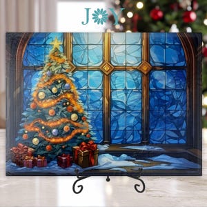 Christmas Glass Cutting Board - Housewarming Gift - Cheese and Charcuterie Serving Plate