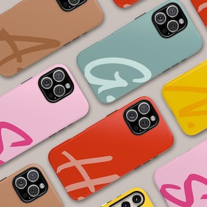 Case met initialen voor iPhone 16 15 14 13 12 Pro Max, hoesje op maat voor Samsung Galaxy S23 Ultra, hoesje met monogram, gepersonaliseerd cadeau
