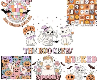 Paquete PNG de Halloween retro: Gatos y calabazas espeluznantes (descarga digital)