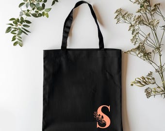 Personalized Monogram Tote with Initial – Custom Floral Canvas Bag, Bridesmaid Gift, Wedding Party Favor, Mom Gift for Her, Everyday Tote