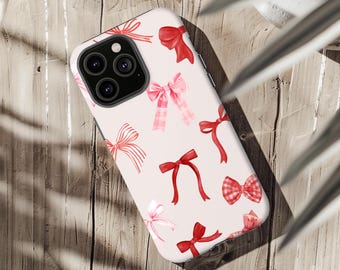 Preppy iPhone Case, Pink Bow Coquette Customized Tough Phone Case, Unique Gift Idea for teenage daughter, Valentine Phone Case
