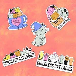 Sticker femme chat sans enfant imprimable, téléchargements numériques découpés et imprimés, amoureux des chats féministe, décorations Kindle pour ordinateur portable, autocollants amateurs de livres