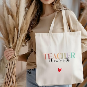 Personalized Teacher Name Canvas Tote Bag, Gifts for Teachers , Custom Teacher Appreciation Gifts, Teacher Name Bag, Back to School Gifts
