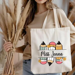Personalized Teacher Name Canvas Tote Bag, Gifts for Teachers , Custom Teacher Appreciation Gifts, Teacher Name Bag, Back to School Gifts