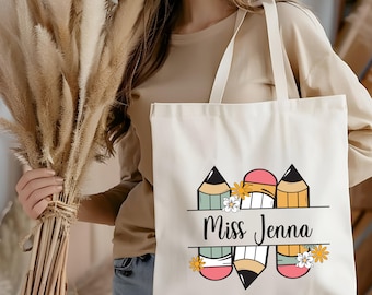 Personalized Teacher Name Canvas Tote Bag: Teacher Appreciation Gift