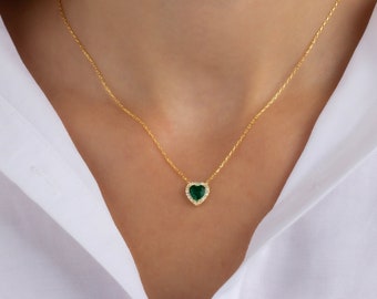 Custom Birthstone Necklace with Heart Charm - Mothers Day gift - Gift for Her - One of a Kind - Heart Shape Necklace