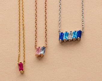 Custom Baguette Family Birthstone Necklace - Personalized Birthstone Necklace - Baguette Birthstone Necklace -Mothers Day Gift -Gift for Mom