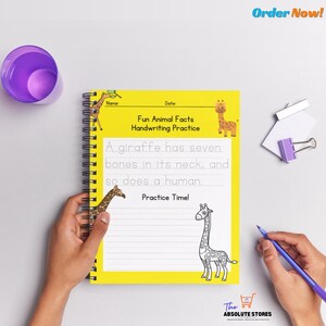 Afdrukbare oefenbladen voor handschrift | Leuke dierenfeiten | Leeractiviteit voor kinderen | Zwart-wit werkbladen voor thuisonderwijs | Overtrek-pdf