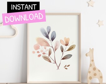 Wildflowers Digital Print, Watercolor Bouquet Instant Download, Boho Floral Wall Art, Neutral Botanical Poster, Minimalist Bouquet Print,