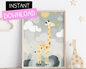 Giraffe print, Modern kids wall art, Nursery print, Kids room decor,  Printable digital download, Cute poster for kids, Baby shower gift