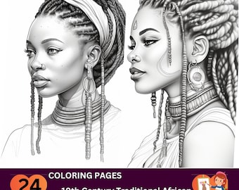 24 Traditional African Woman Coloring Pages, Adults + kids- Instant Download, Grayscale, Gift, Printable Art, Fall Mandala Floral books