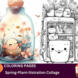 22 Fantasy Plant Coloring Pages for Adults and Kids, Instant Download, Grayscale Coloring Book, Floral Mandala Anime Garden Colouring Page