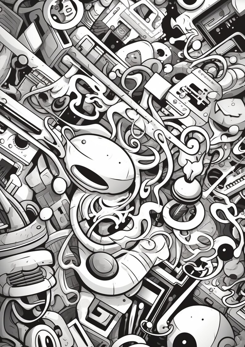 19 Graffiti Poster Style Coloring Pages, Adults Kids Instant Download ...